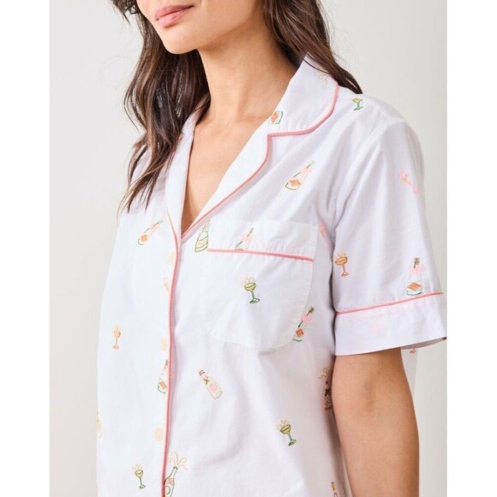 NWT Print Fresh PJ TOP ONLY Bubbly Brunch SS Top Embroidered On White Large